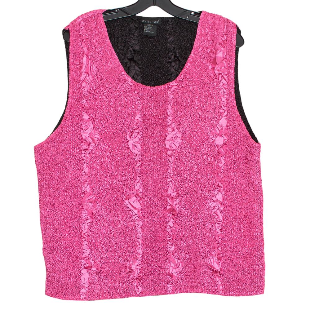 Tally Ho Womens Top Vintage Crinkle Sleeveless Reversible Pink Black Size 1X GF